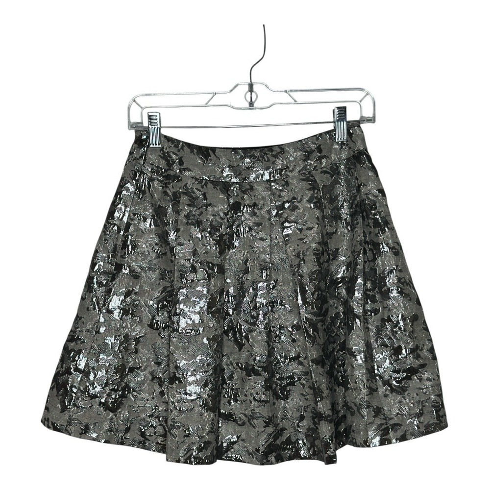 Forever 21 Metallic Silver Skirt Floral Party Cocktail A-Line Skater JR Small